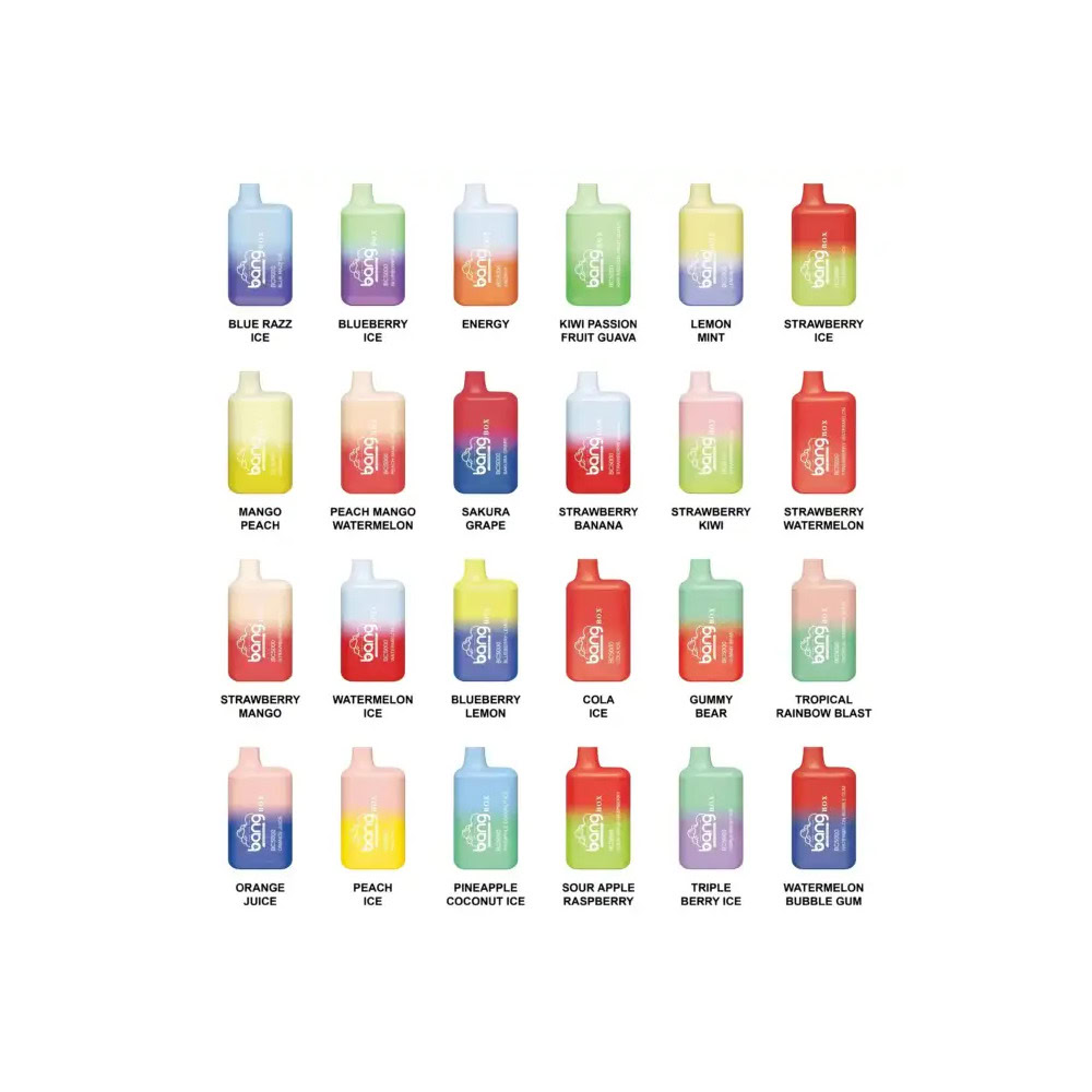 An Image Displaying A Collection Of Colorful Disposable Vape Devices, Each Labeled With Its Respective Flavor Such As &Quot;Blue Razz Ice,&Quot; &Quot;Mango Peach,&Quot; And &Quot;Tropical Rainbow Blast.&Quot;
