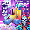 Promotional graphic displaying colorful disposable vape devices branded as Bang Blaze with technical specifications, including 650mAh battery capacity and 40mL e-liquid, showcased against a vibrant, artistic background.