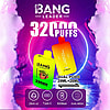 Bang Leader 32000 in vibrant fruit flavors displayed against a colorful gradient backdrop with a pineapple and mixed fruits in the background.