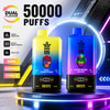 Dual-Flavor Bang King 50K Vape Ad Showing Two 50,000-Puff Devices With Airflow, Digital Display, Mesh Coil, 50Ml, 850Mah, And Type-C