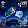 Image promotionnelle du dispositif de vapotage de couleur Bang King Constellation 36000 avec un double écran, un flux d'air touché et des spécifications telles que 36 000 Puffs Capity, 12 saveurs, une batterie de 650 mAh et une connectivité USB de type C.