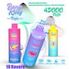 Marketing Image For Bang King Triplebang King Triple 45000 E-Cigarettes Showcasing Colorful Cylindrical Designs With Features Like 45,000 Puffs, Rotating Cigarette Buts For Three Flavors, And A Type-C Rechargeable Battery.