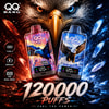 Promotional image of two QQ Bang vape devices with eagle artwork, labeled 120000 puffs and flavor icons