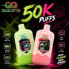 QQ Bang 50K disposable vape ad with mint ice and watermelon ice devices on a neon black background