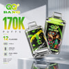 Promotional graphic for QQ Bang Crystal 170k puffs vape devices, showing two colorful pods and feature text