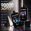 Imagen promocional de los dispositivos Bangde vape, mostrando dos modelos negros de 90000 caladas con gráficos coloridos de monos y texto con características