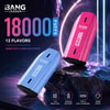 Promotional graphic for Bang Leader 18K vape devices, showing two colorful disposables and text advertising 18,000 puffs, 12 flavors, and fast charging