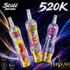 Promotional image of three colorful Stol Bang Leader Stoll 520K vape devices with 520K text and feature icons on a dark neon background
