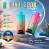 Promotional ad for Bang King 200k Vapen 8-in-1 200K puff vape devices with rotating flavors and product specs shown