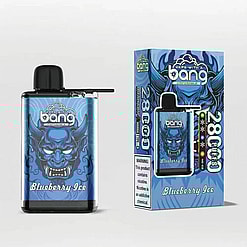 A Disposable Vape Device And Its Packaging With Blue-Themed Design Featuring Vibrant Graphics And Labeled 'Blueberry Ice', Highlighting Flavor And Puff Count Details.