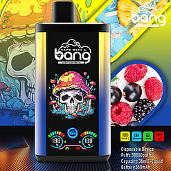 Promotional Image Of A Disposable Vape Device With A Colorful Design, Including A Skull Under A Mushroom Cap. Displays Product Specifications Such As 30,000 Puffs, 36Ml E-Liquid, And A 550Mah Battery Alongside Vibrant Images Of Berries And Popsicle Textures.