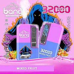 Promotional Image For A Disposable Vape Device Featuring A 3200 Puff Capacity, Mixed Fruit Flavor, And Stylish Design With Bright Colors And Graphic Illustrations.
