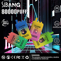 SBang Bang Leader 80000 製品のプロモーション画像。Type-C 充電やデュアル メッシュ コイル技術などの機能を備えた 80,000 パフの紫色の使い捨て電子タバコデバイス 2 つが示されており、コーラ アイス、ブルーベリー ラズベリー、ピーチ マンゴー ウォーターメロンの 3 つのフレーバーが強調表示され、注意を促すニコチン警告と認証アイコンも表示されています。SBang Bang Leader 80000 製品のプロモーション画像。Type-C 充電やデュアル メッシュ コイル技術などの機能を備えた 80,000 パフの紫色の使い捨て電子タバコデバイス 2 つが示されており、コーラ アイス、ブルーベリー ラズベリー、ピーチ マンゴー ウォーターメロンの 3 つのフレーバーが強調表示され、注意を促すニコチン警告と認証アイコンも表示されています。