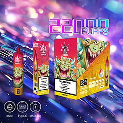 Promotional Image Showing Bang Beach Peach Ice Disposable Vape With 22,000 Puffs Capacity, Type-C Charging, And 850Mah Battery, Displayed With Illustrative Packaging Against A Colorful Backdrop.