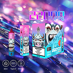 Colorful Promotional Image Featuring A Disposable Vape Branded As Bang Beach, With A Playful Horned Mascot And Details Including 22,000 Puffs, Pink Lemonade Flavor, And Technical Specs.
