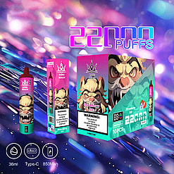 Display Featuring Bang Beach Brand Vape Products In Strawberry Ice Flavor, With 22000 Puffs Claimed, On A Vibrant Abstract Background.
