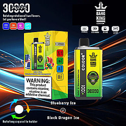 Brightly Colored Packaging And Product Image For Bang King Disposable E-Cigarettes, Featuring A Highlighted Dual-Flavor Rotation Capability And Detailed Branding Elements.