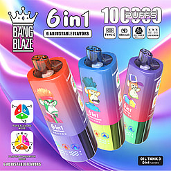 Three Colorful Vape Devices Labeled 