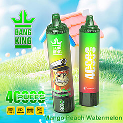 Two Colorful Bang King Disposable Vape Devices On Grass With Branding Details, Featuring The Flavor 