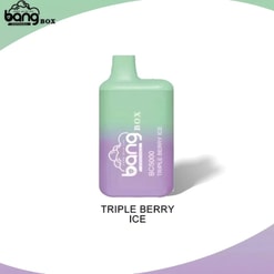 Bang Box Bc5000 Disposable Vape With A Pastel Green And Purple Design Labeled 'Triple Berry Ice,' Displayed Against A Gradient Background.