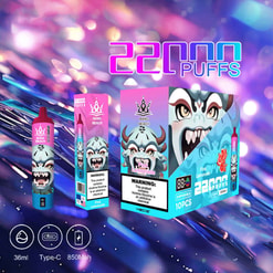 Colorful Promotional Image Featuring A Disposable Vape Branded As Bang Beach, With A Playful Horned Mascot And Details Including 22,000 Puffs, Pink Lemonade Flavor, And Technical Specs.