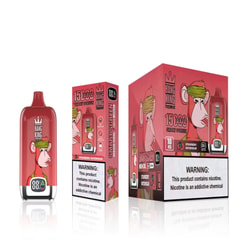 A Product Image Of Bang King Vaping Devices Featuring 15,000 Puffs And Strawberry Watermelon Flavor, With Packaging Prominently Displaying A Cartoon Monkey Graphic And A Nicotine Addiction Warning Label.