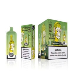 Product Packaging And A Vaping Device From Bang King, Displaying A Green Monkey Mascot And A Nicotine Warning Label.