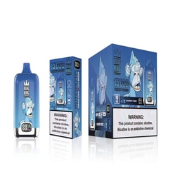 A Product Image Featuring A Blue Disposable Vape Device With A Monkey Illustration, Branded As Bang King Smart Screen, Alongside Its Retail Packaging That Emphasizes Features Such As 15,000 Puffs And Nicotine Warnings.