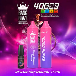 Promotionele afbeelding voor Bang Blaze Shisha met kersenbloesem druivensmaak.