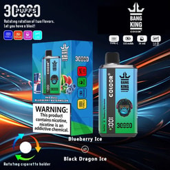 A Promotional Image For The Bang King Color Vape Device Showcasing Its Design, Packaging, Features Such As Two Rotating Flavors, And Technical Specifications, With A Notable Nicotine Warning Displayed Prominently.