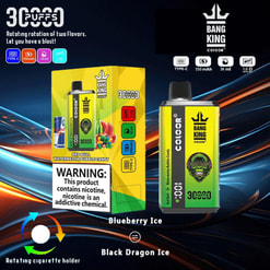 Brightly Colored Packaging And Product Image For Bang King Disposable E-Cigarettes, Featuring A Highlighted Dual-Flavor Rotation Capability And Detailed Branding Elements.