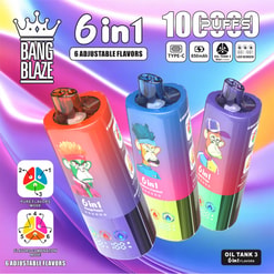 Three Colorful Vape Devices Labeled 