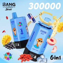 Promotional Graphic For Bang Leader Stoll Energy Drinks, Showing Two 6-In-1 Boxes With Fruit And Ice Flavors