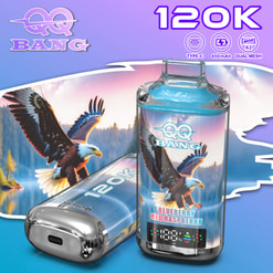 Qq Bang 120K Vape Device With Eagle Graphic And Blueberry Red Raspberry Flavor Label