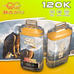 Promotional Graphic Showing Two Qq Bang 120K Vape Devices, Labeled Type-C, 650Mah, And Dual Mesh