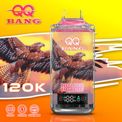 Qq Bang Hubbabubba Strawberry Vape With An Eagle Graphic And 120K Displayed On A Bright Yellow-Orange Background
