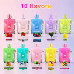 Colorful Ad Showing 10 Perfume Bottles Labeled With Fruit Flavors, Arranged In Two Rows On A Pastel Background