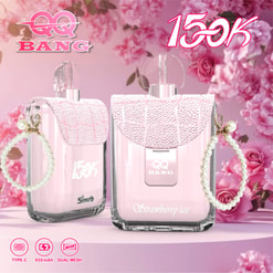 Pink Qq Bang 150K Strawberry Ice Perfume Ad With Floral Background And Pearl Earrings Illustration