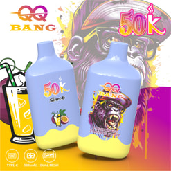 Colorful Ad For Qq Bang 50K Sinrob Vape Devices With A Gorilla Graphic And Dual Mesh Type-C Icons