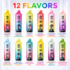 Colorful Chart Of 12 Bang Blaze Vape Flavors With Rainbow Bottles And Monkey Illustrations, Labeled 60000 4 In 1