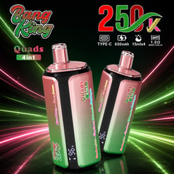 Bang King 250K Vape Ad Showing Two Pink-And-Green Quads 4-In-1 Devices With Flavor And Feature Icons