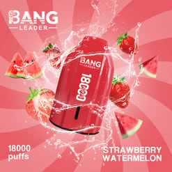 Pink Bang Leader 18,000-Puff Strawberry Watermelon Vape Ad With Fruit Slices And Water Splash Effect