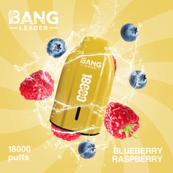 Yellow Bang Leader 18000 Puffs Vape With Blueberry And Raspberry Graphics And Splash Effects