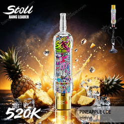 Stoll Bang Leader Pineapple Ice Vape With Pineapple And Ice Cubes On A Dramatic Smoky Background