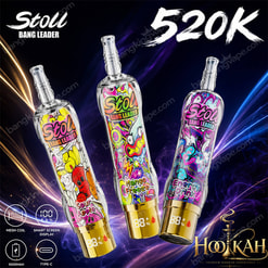 Promotional Image Of Three Colorful Stol Bang Leader Stoll 520K Vape Devices With 520K Text And Feature Icons On A Dark Neon Background