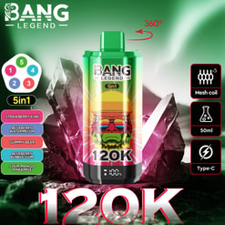 Green Bang Legend 5-In-1 Vape With 120K Display, Flavor List, Mesh Coil, 50Ml, Type-C, And 360° Rotating Cap Label