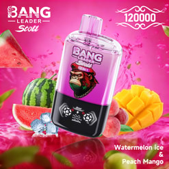 Pink Bang Leader Stoli Vape Device Surrounded By Watermelon, Mango, Peach, Ice, And Fruit Splash Graphics