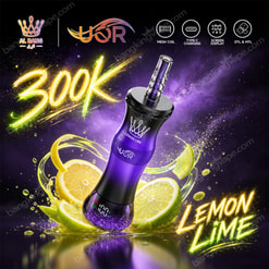 Lemon-Lime Yor 30K Vape Device With Citrus Slices, Purple Space Background, And Feature Icons At The Top
