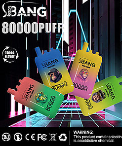 Promotional Image For Sbang Bang Leader 80000 Product Showing Two Purple 80000 Puffs Disposable Vaping Devices With Features Like Type-C Charging And Dual Mesh Coil Technology, Highlighting Triple Flavors: Cola Ice, Blueberry Raspberry, And Peach Mango Watermelon, Alongside Cautionary Nicotine Warning And Certification Icons.promotional Image For Sbang Bang Leader 80000 Product Showing Two Purple 80000 Puffs Disposable Vaping Devices With Features Like Type-C Charging And Dual Mesh Coil Technology, Highlighting Triple Flavors: Cola Ice, Blueberry Raspberry, And Peach Mango Watermelon, Alongside Cautionary Nicotine Warning And Certification Icons.