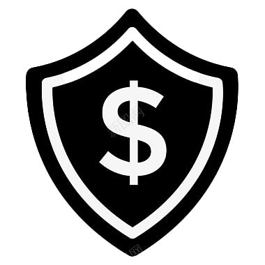 Black Shield Icon With A White Dollar Sign In The Center, Symbolizing Financial Protection Or Security.